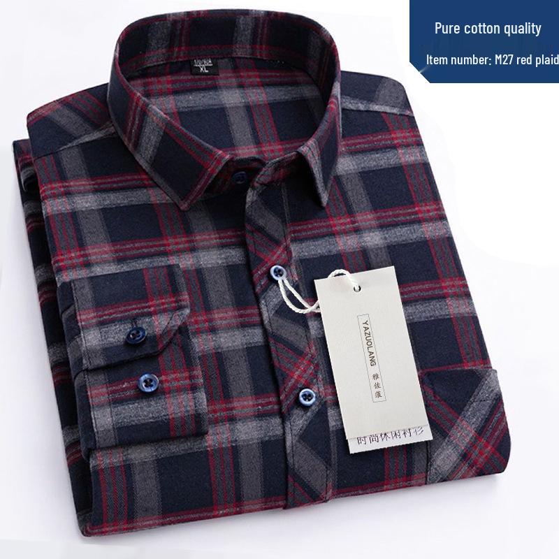 Men's High-End Pure Cotton Plaid Long-Sleeve Casual Shirt