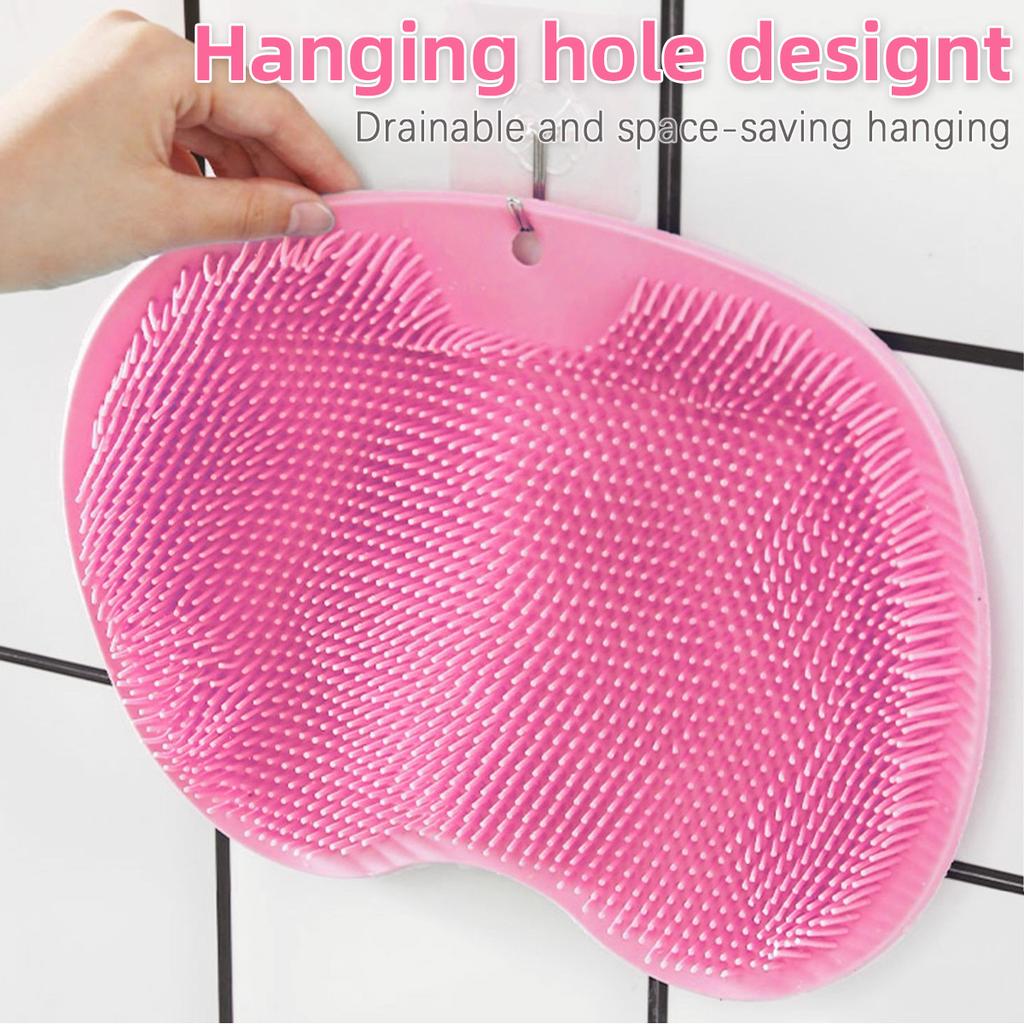 Bathroom Massage Brush and Pad Set Silicone Back Scrub Brush Non Slip Foot Washing Pad with Suction Cup Exfoliating Bath Tool