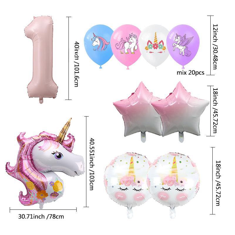 Pink Color Unicorn Aluminum Film Printing Latex Balloon Set Children'S First Birthday Arrangement Surprise Gift