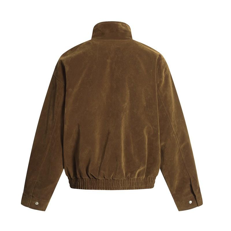 Unisex Suede Fleece Lined Stand Collar Zipper Jacket Streetwear Short Cropped Outerwear Fall