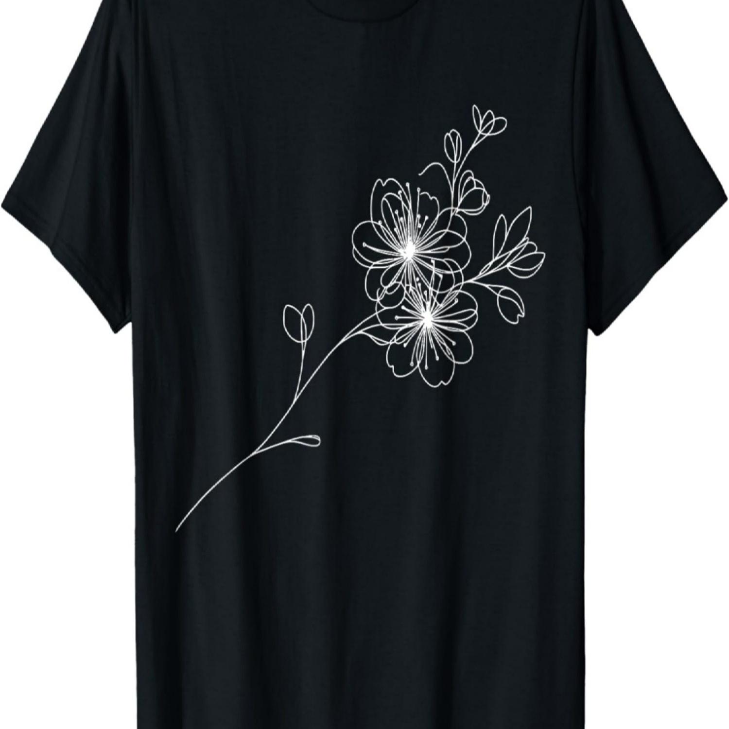 One Line Art Drawing Cherry Blossoms T-Shirt S чёрный