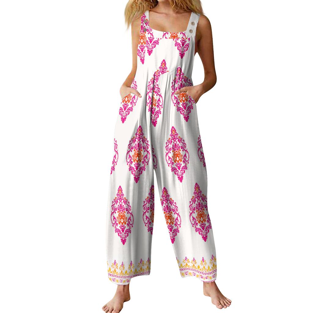 Women's Casual Jumpsuit Sleeveless Popular Floral Print Jumpsuit