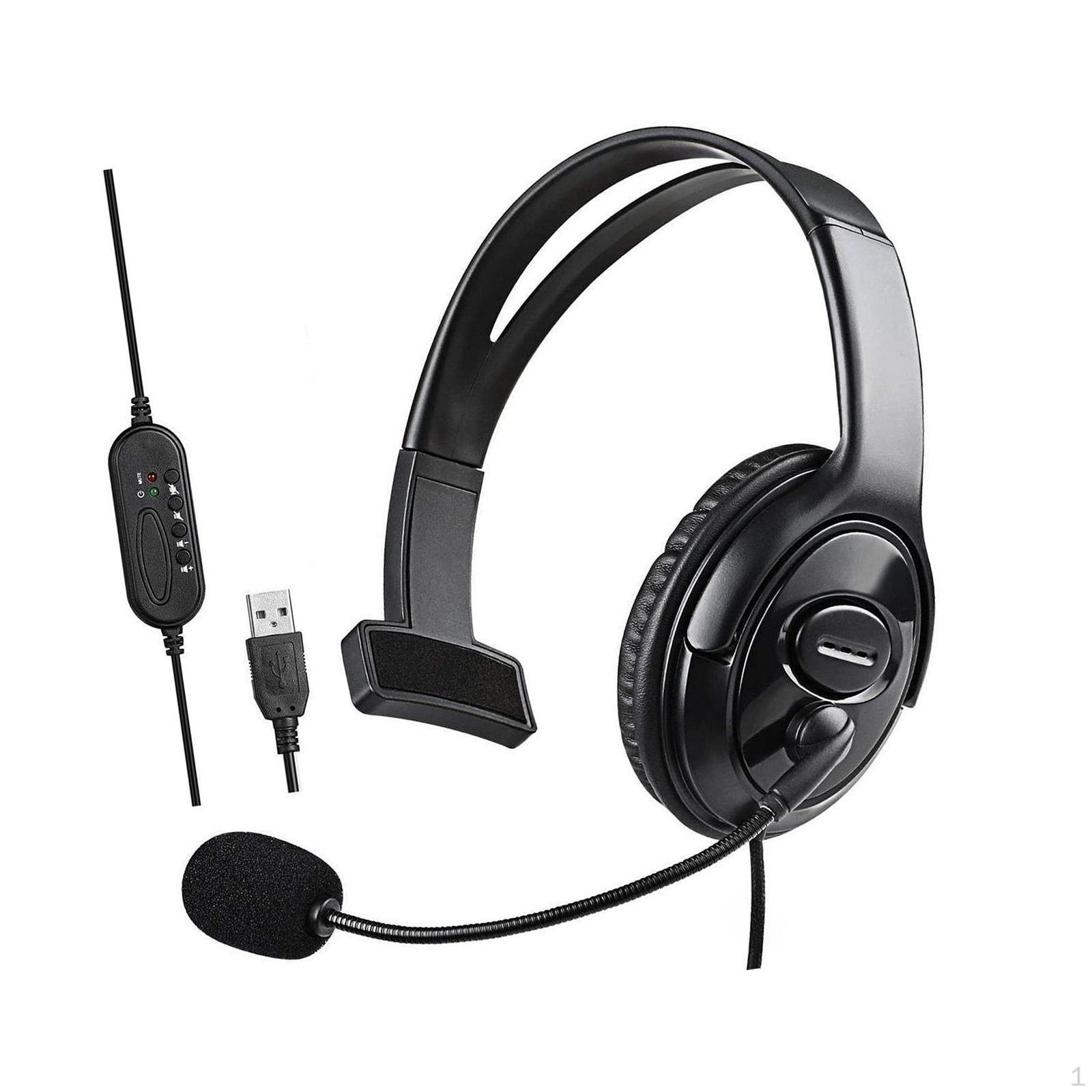 

USB Wired Headset Single Ear Comfortable Sturdy for PC Computer Professional with