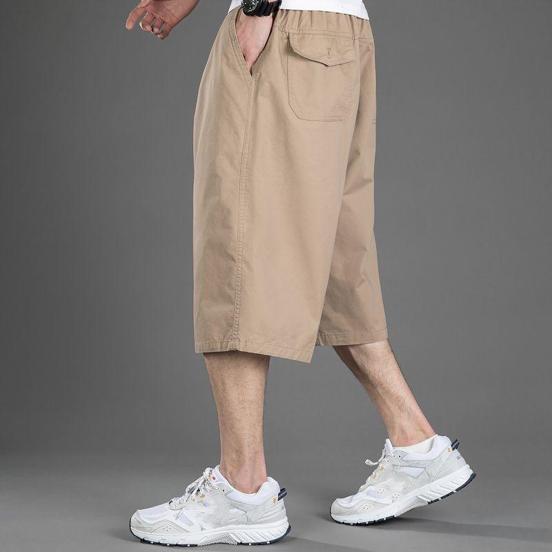 Sommersport Cropped Hosen Herren Locker Shorts Große Größe Weitbeinige Hosen Lässig Dünn 7-teilige Hosen Elastischer Bund Große Größe