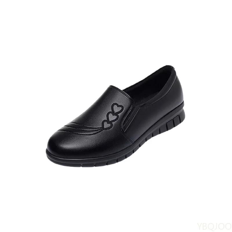 2025 Black anti slip work Shoes Women's Barefoot Mom Flats Kitchen waterproof shoes Soft leather comfortable ladies flat Zapatos