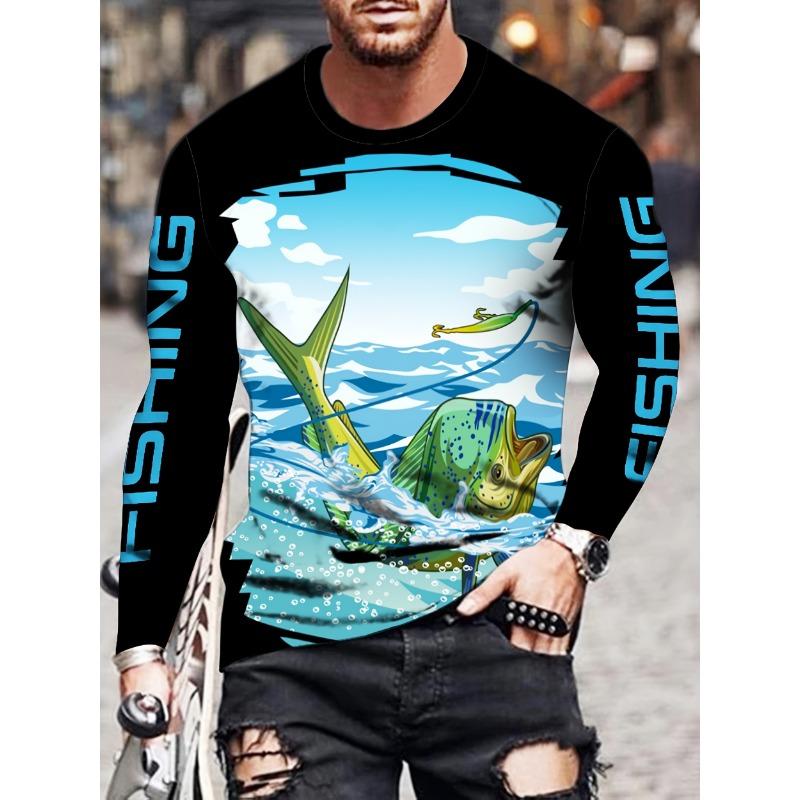 Men's Quick-Dry Fishing Shirt - Moisture-Wicking, Long Sleeve Rash Guard with Fish Design, Perfect for Hiking & Outdoor