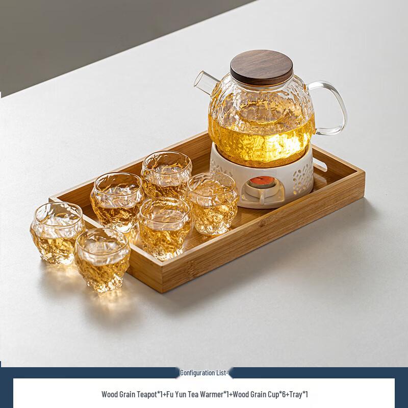 Чайный сервиз из стекла с текстурой дерева в японском стиле с подогревателем