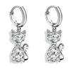 Aqua Blue Pink White Zircon Animal Earring Female Cute Small Cat Hoop Earrings For Women Trendy Silver Color Bridal Jewelry Gift