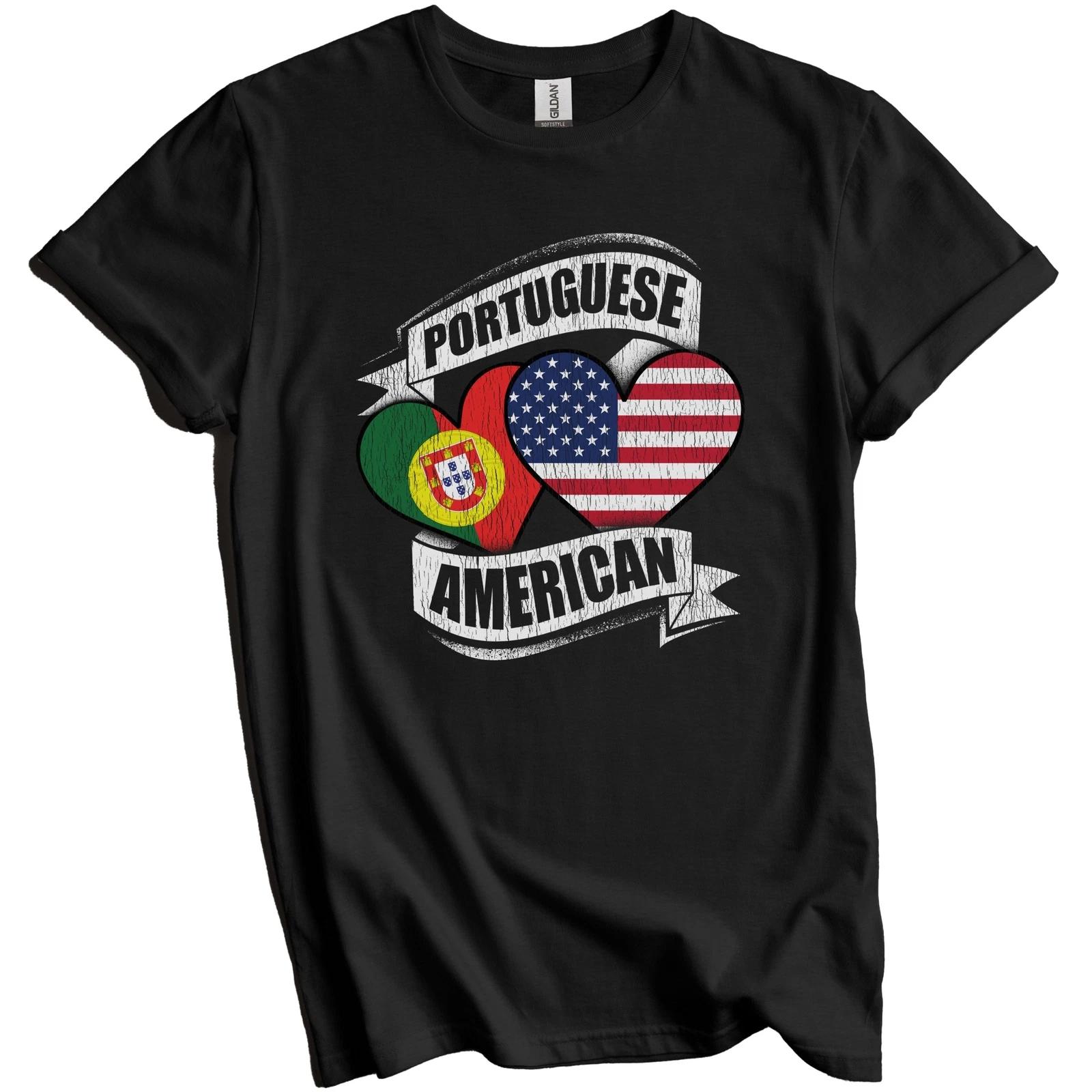 Portuguese American Hearts USA Portugal Flags T-Shirt S