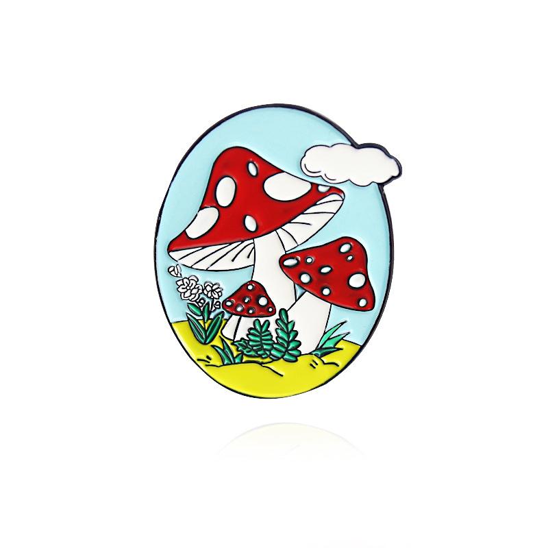 Trendy Brooch: Rabbit Napping Under Floral Sky with Rapidly Growing Mushroom