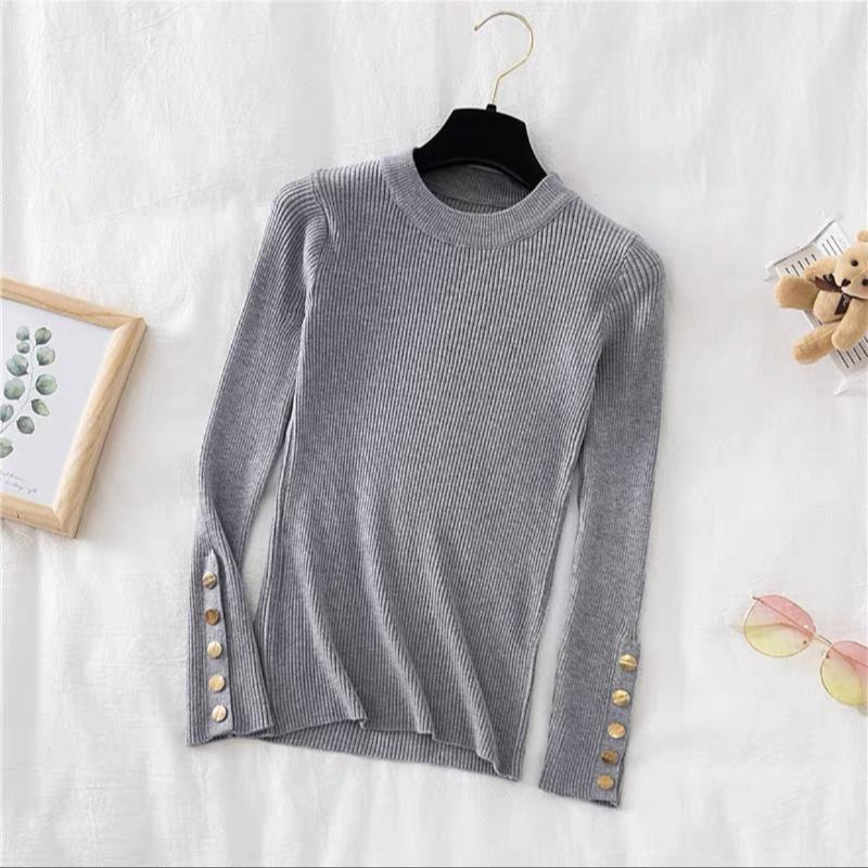 Autumn and Winter Long Sleeve Soft Knitted Women's Sweater Half High Collar Solid Bottom Pullover Sweaters Tops Ladies O Neck Casual Knitwears 24973