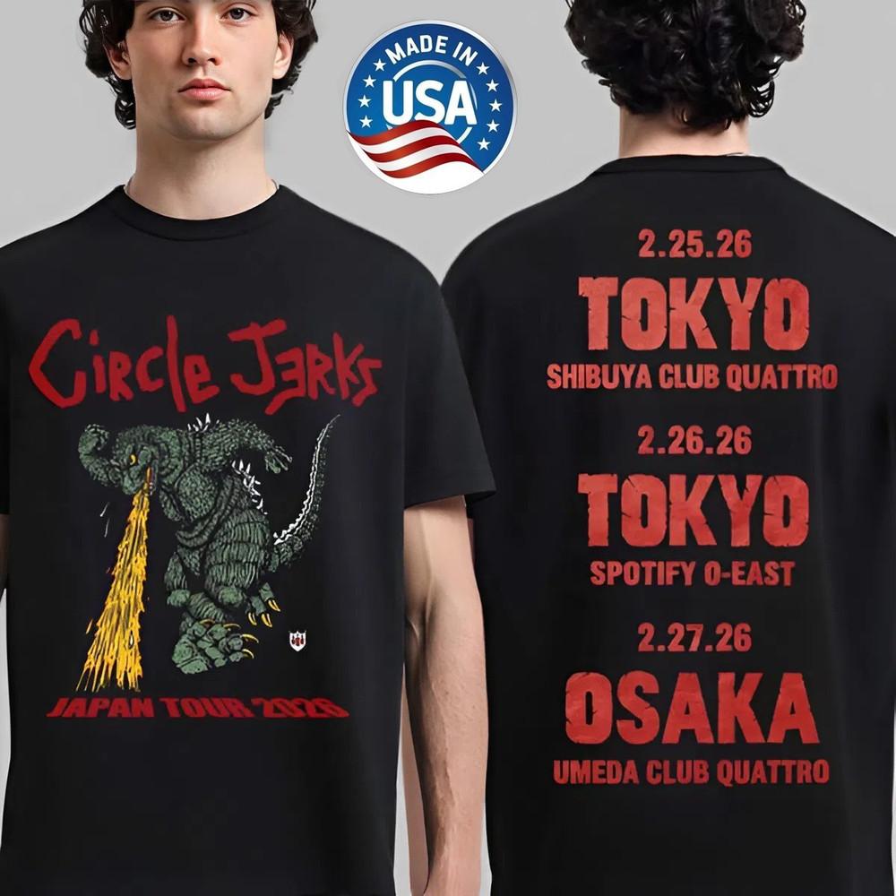 Circle Jerks Japan Tour 2026 Merch Godzilla With Dates Two Sided Unisex TShirt Unisex T-Shirt L