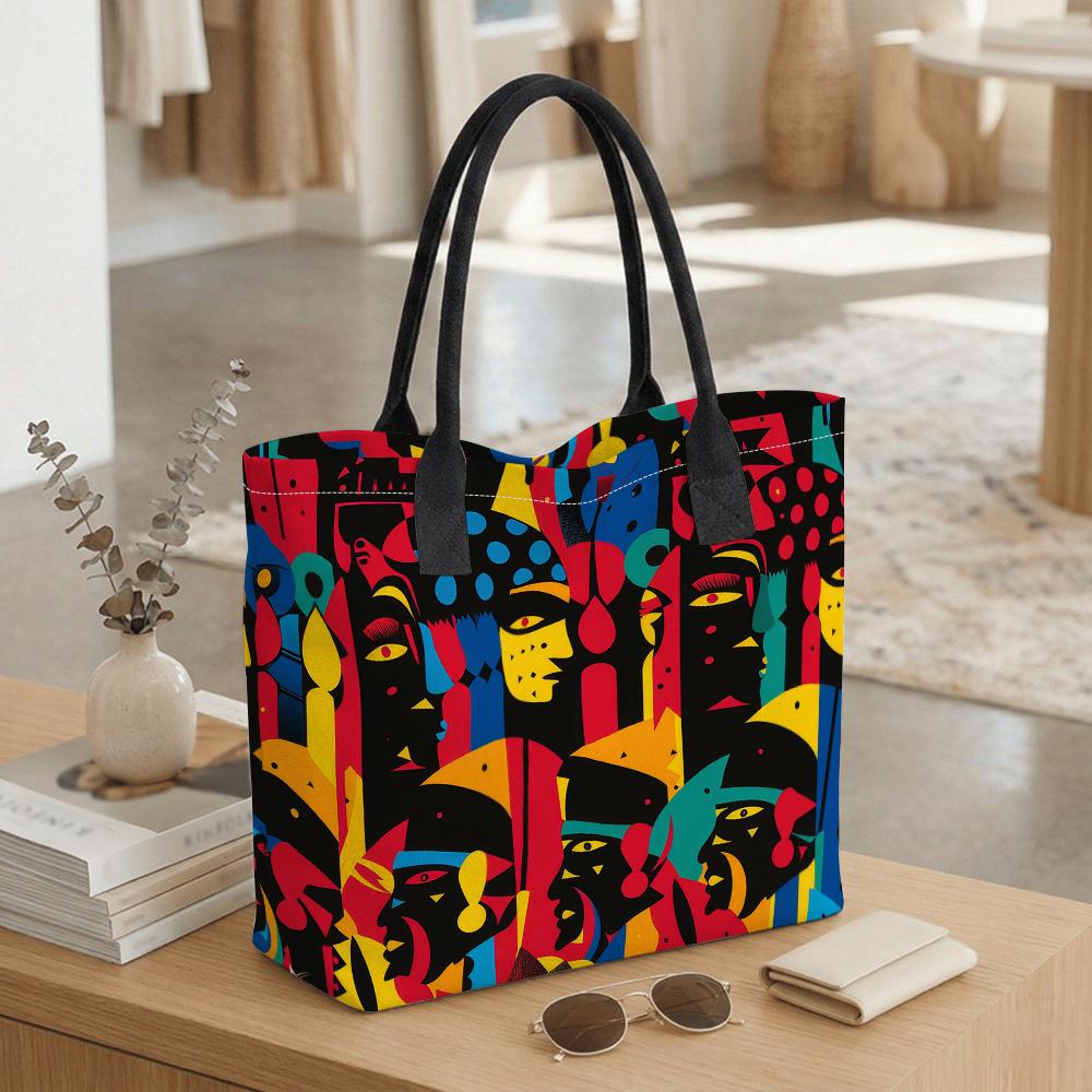 Vibrant Abstract Print Tote Bag Large Capacity Daily Casual Shoulder Handbag for Women