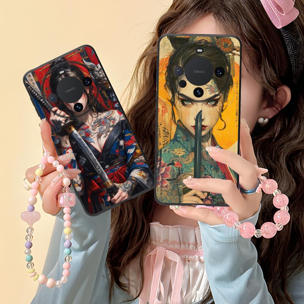 Retro Tattoo Girl Mobile Phone Case for Huawei Mate 60 50 40 30 20 10 Pro Plus Lite E 5G Colorful Printing Cover Luxury Cover