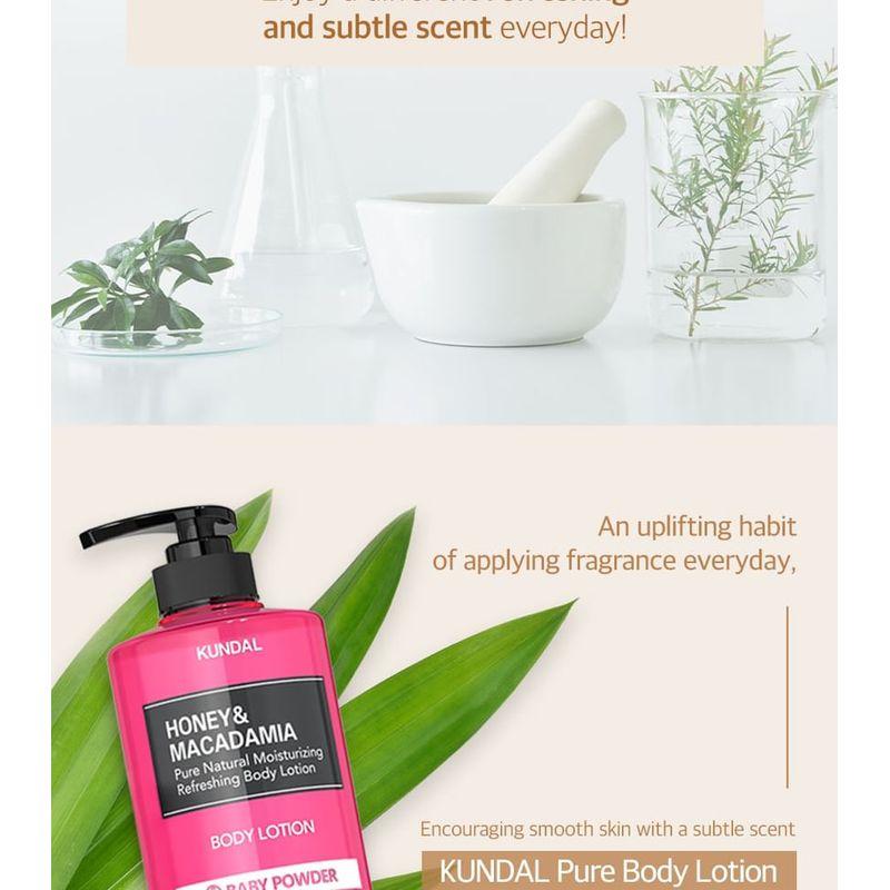 KUNDAL Loção Corporal Hidratante Refrescante Pura Natural de Mel e Macadâmia - 7 Tipos