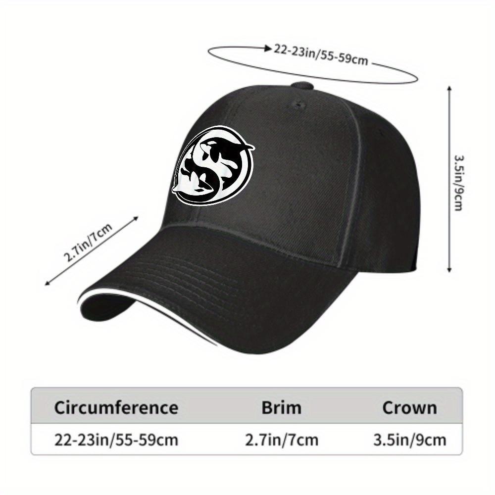 Adjustable Black Baseball Cap with Whale & Yin Yang Design - Lightweight, Urban Fashion Snapback Hat, Perfect Gift