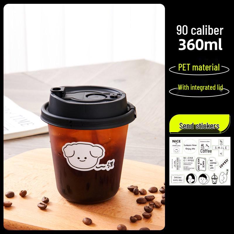 Transparent Disposable Coffee Cup with Lid, 90 Caliber, American Style for Cold Drinks, Milk Tea, Chubby Takeaway Cup