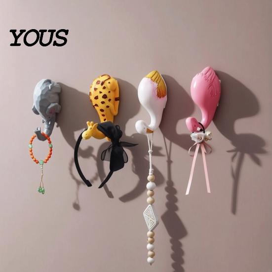 Sticky Hooks for Wall Cute Animal Hook, Flamingos/Giraffes/Swans/Elephants Shape Hanger, Self Adhesive Bathroom Towel Resin Decorative Hook Coats