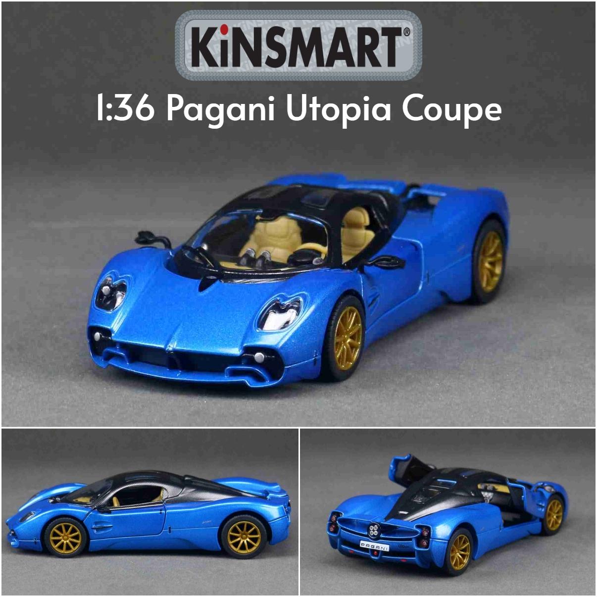 Kinsmart Spielzeugauto Modell 1/36 Pagani Utopia Coupe Super Sport Die-Cast Miniatur Pull-Back Fahrzeug Sammlung Geschenk für Freund blue