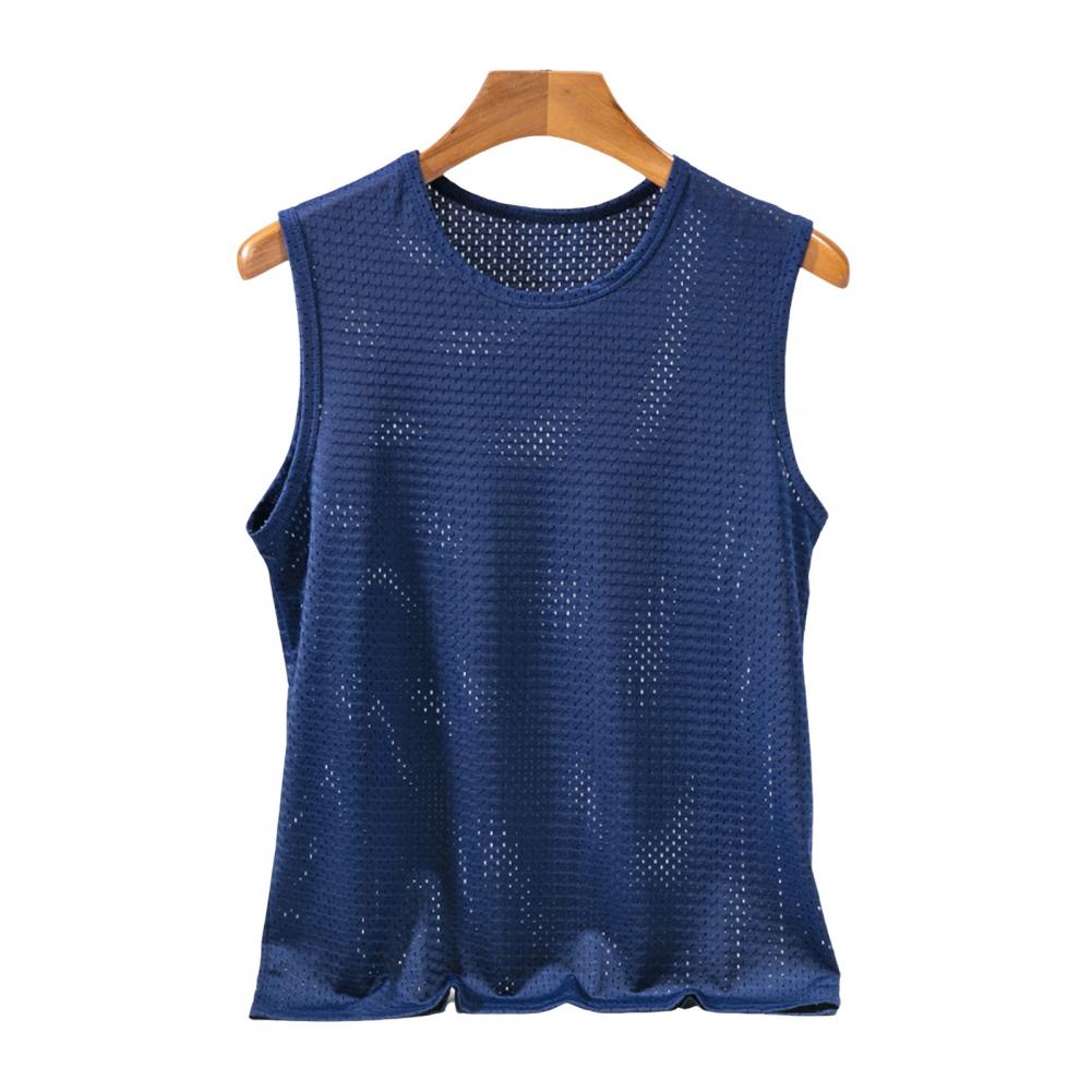 Summer Men Vest Hollow Mesh Sleeveless O Neck Solid Color Plus Size Quick Dry Good Breathability Basketball Gym Workout Tank Top