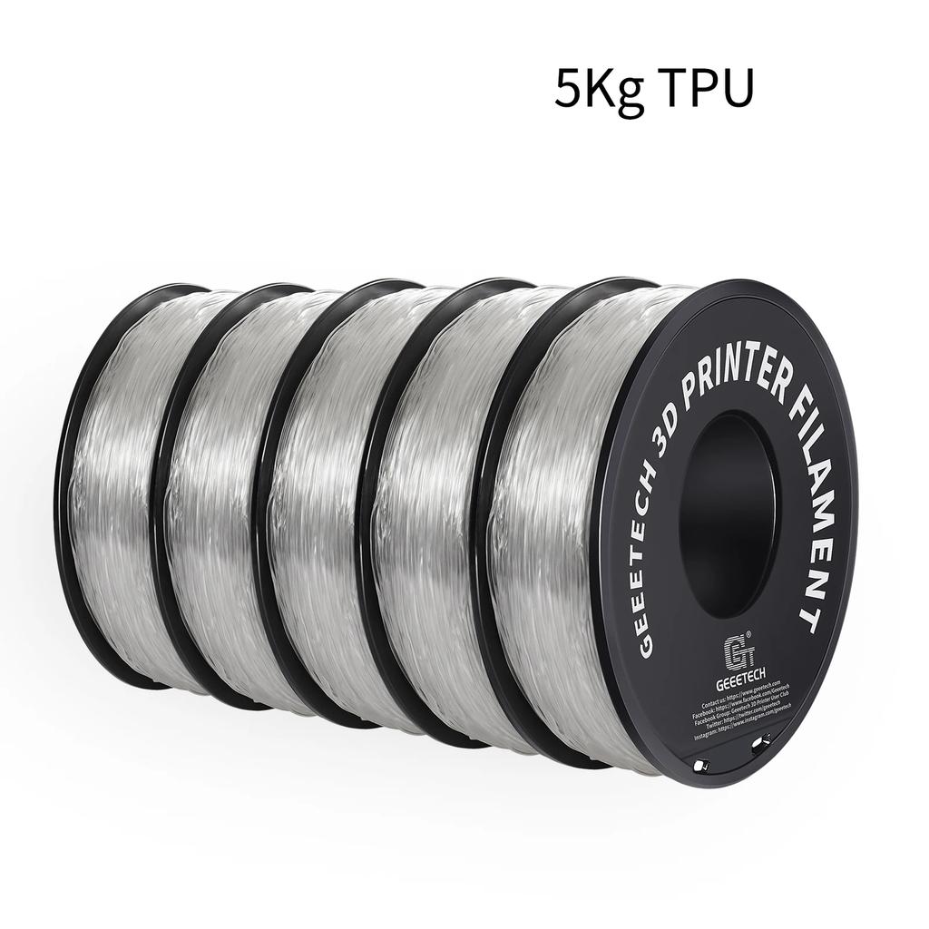 GEEETECH 5KG Transparent TPU Filament, Highly Elastic Flexible Material, Compatible with Most 3D Printers, 1.75mm Diameter