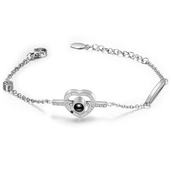 100 Languages  I Love You  Projection Bracelet - Engravable Stainless Steel Love Memory Bracelet