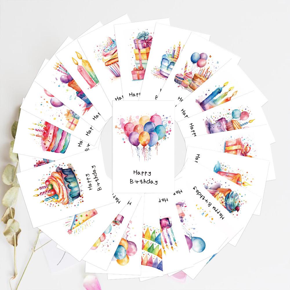 24pcs Cartoon Watercolor Greeting Cards with Envelopes, Handmade Birthday Party Invitations