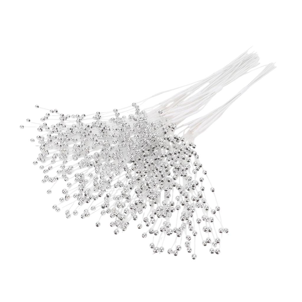 50 PCS Pearl Beaded Stems 4mm Bead String Garland Floral Picks Flexible Wire Bouquet Accessories for Wedding Floral Arrangements Crafts