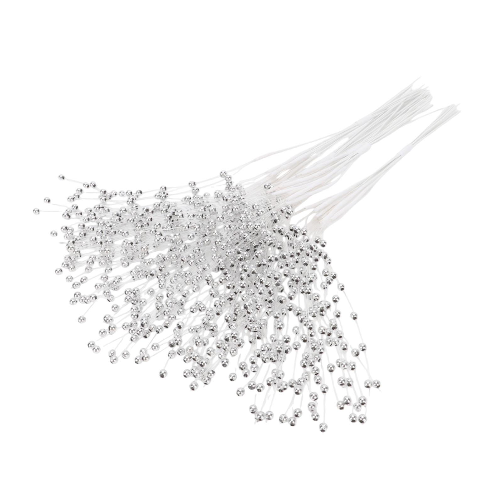 50 PCS Tiges Perles 4mm Guirlande Fil de Perles Picots Floraux Fil Flexible Accessoires de Bouquet pour Mariage Floral argenté