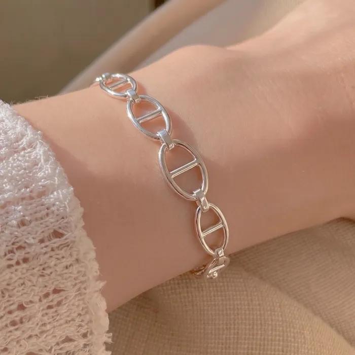 925 Silver Circular Ladder Chain Silver Bracelet