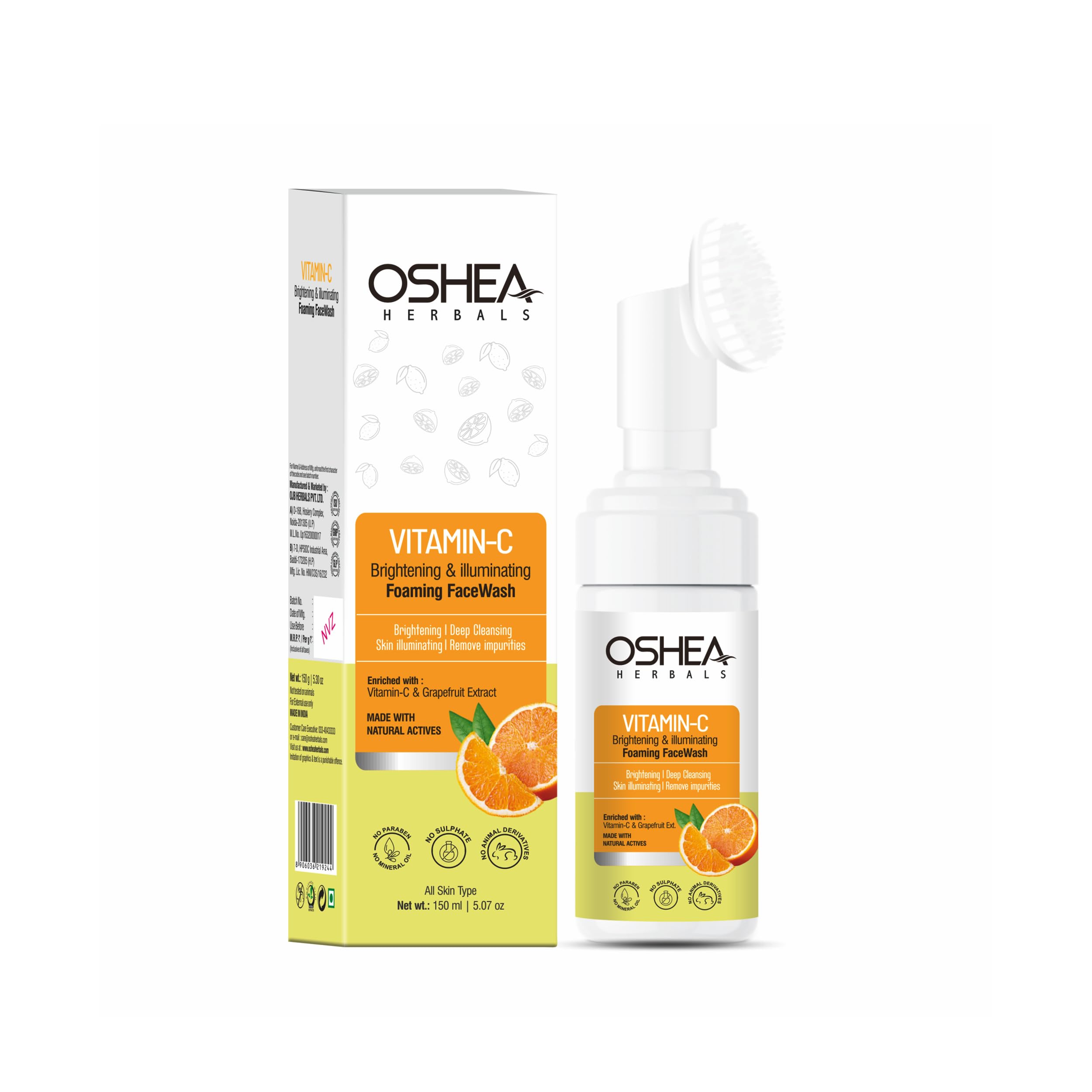 Oshea Herbals Brightening & Illuminating Foaming Facewash For All Skin Types | Removes Impurities & Brightens with Deep Cleansing | Enriched with V