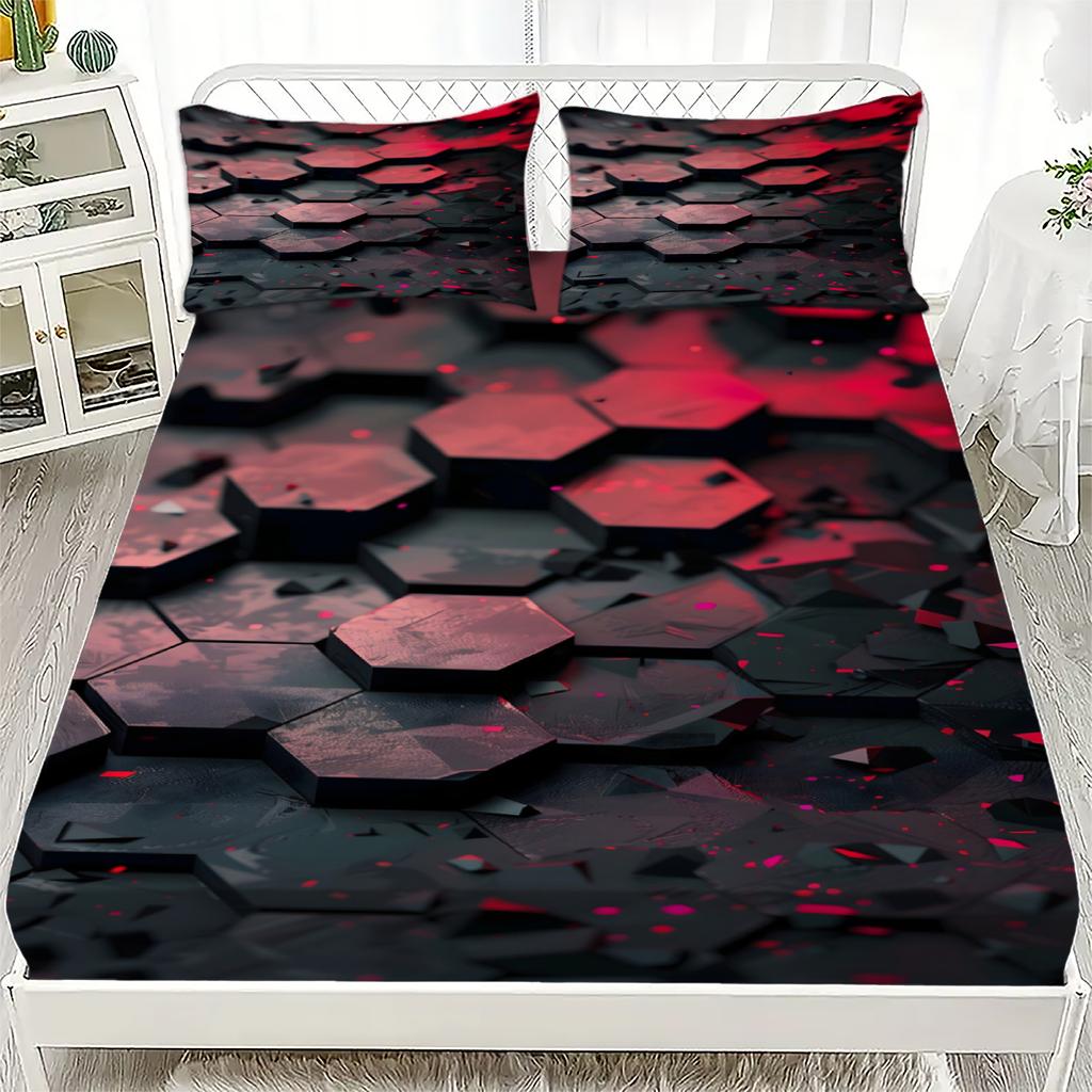 3pcs Fitted Sheet Set Colorful Visual Splendor 3D Print 100% Polyester Breathable Bedding Set for Home Decor with 2 Pillowcases