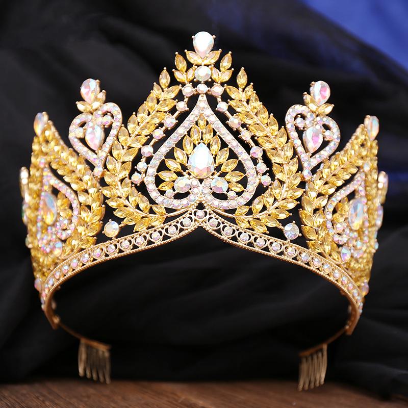 Royal Queen Crystal Diadem Bridal Crown Pageant Miss Tiaras Combs Headdress Bride Wedding Dress Hair Jewelry Accessories