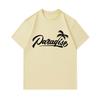 Men's 100% Cotton Crew Neck Short Sleeve T-Shirt, Casual Paradise Palm Tree Cursive Graphic Print Soft Breathable Summer Tee for Daily Outdoor Wear