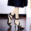 Summer 2025 new waterproof table open-toed high heels women's sequined banquet dress stiletto non-slip sandals with skirt