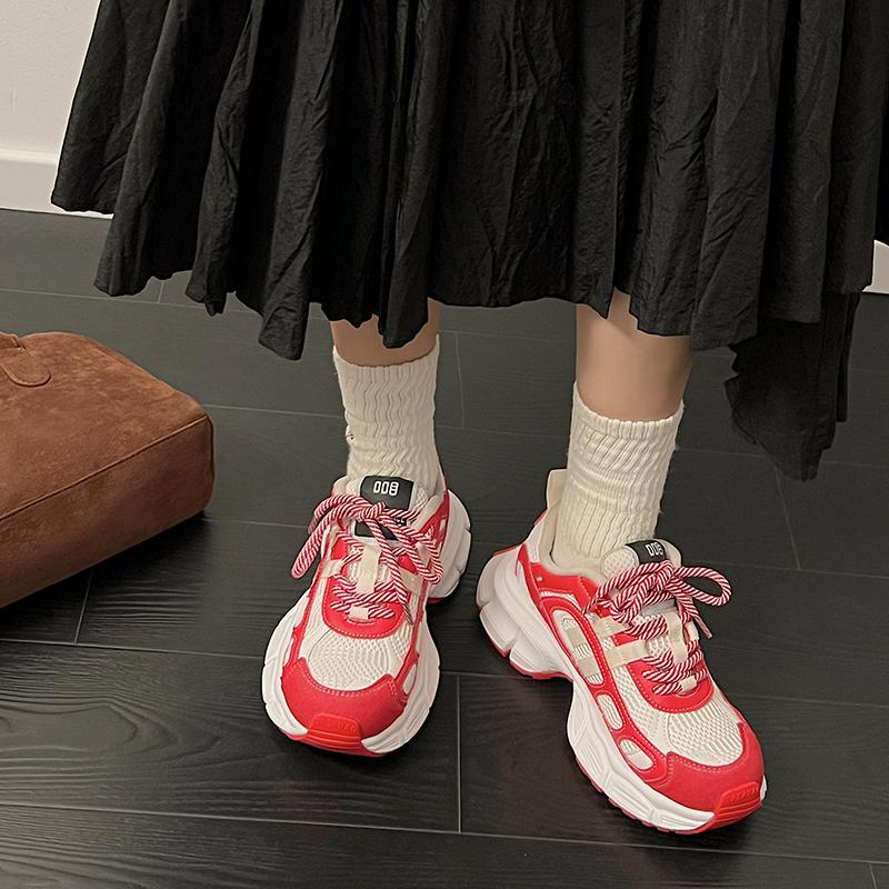 Shoes for Women Lace-Up Breathable Mesh  Spring Shallow Mouth Platform Casual Comfortable Woman's Vulcanize Sneakers