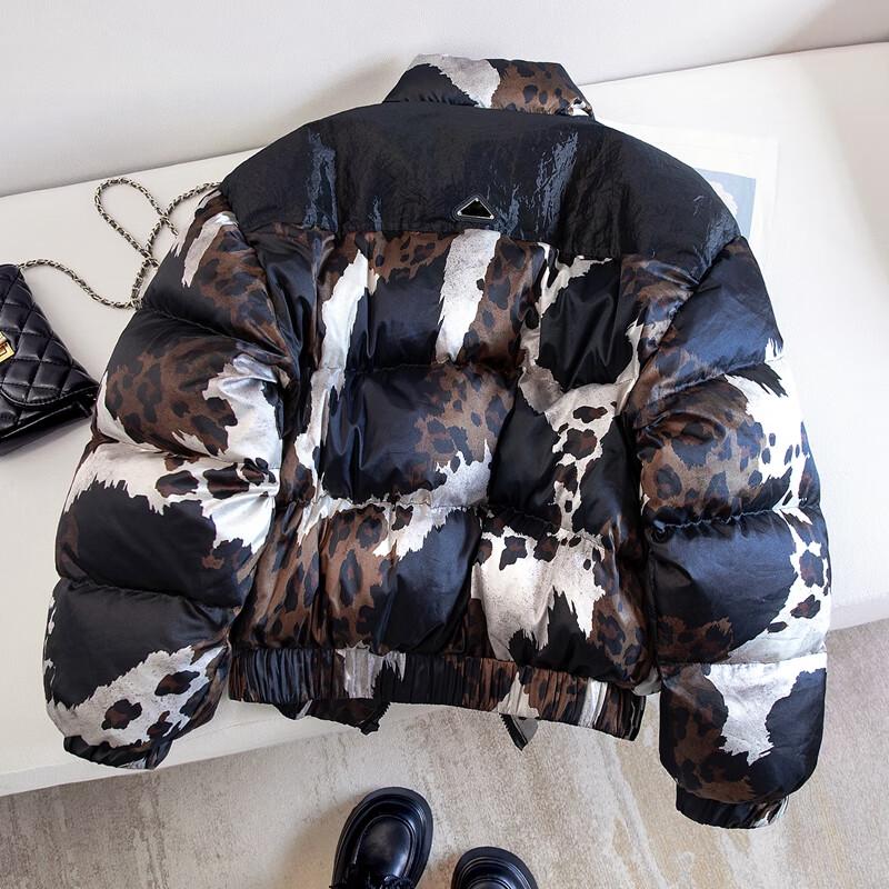 Sibaishe Women's Leopard Print Stand-Collar 90% Down Jacket
