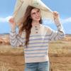 Betu Women's 2025 Fall Button Striped Patchwork Long Sleeve Knit Top