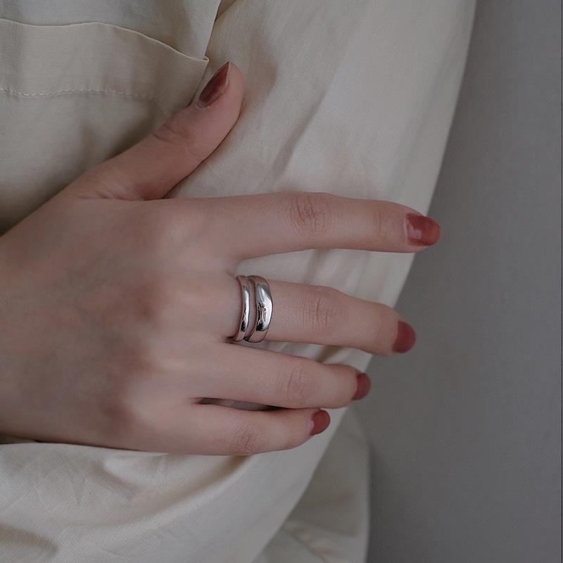 Bague de doigt ouverte vintage pour femme à double couche géométrique de style coréen plaquée argent S925