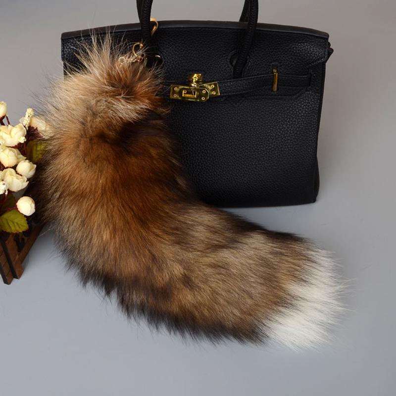 40Cm Real Fox Fur Tail Large Long Natural Fur Tail Keychain Pendant Cosplay Tail Cute Wolf Fox Tail Fur Car Keychains For Women