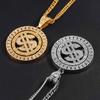 Hip Hop Rotierender US-Dollar Anhänger Halskette Herren Gold Silber Farbe Ice Out Kristall Zeichen Rock Anhänger Bling Rapper Bling Schmuck