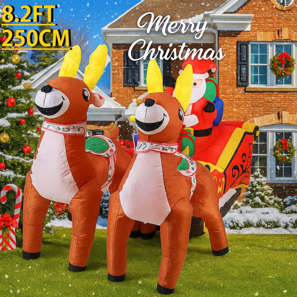 8.2FT Inflatable Toy Santa Sleigh Reindeer Gift Bag Xmas Yard Lawn Party Decoration LED Lit Christmas Home Supplies Ornament