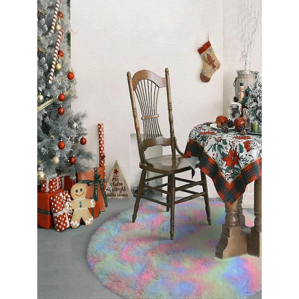 Tie Dye Fuzzy Rugs Anti Slip Floor Mat Soft Round Carpet Floor Rug for Bathroom