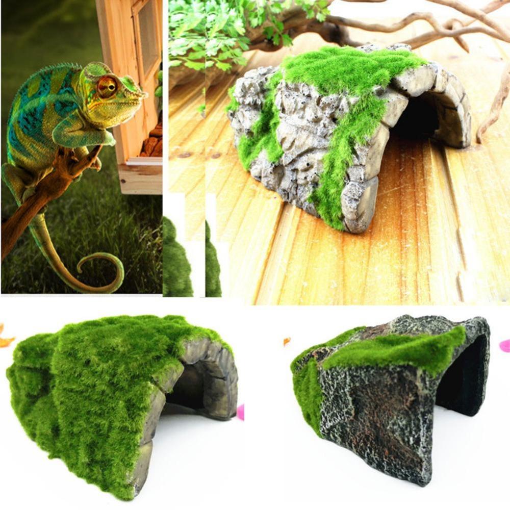 Creative 1pc Resin Artificial Moss Reptile Cave Lizard Cave Snake Rest Cave Tortoise Shelter