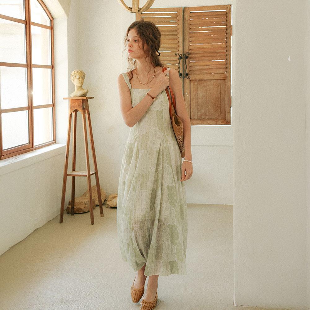 Peulaudeumali Pm_Floral Square Neck Maxi Dress_Green