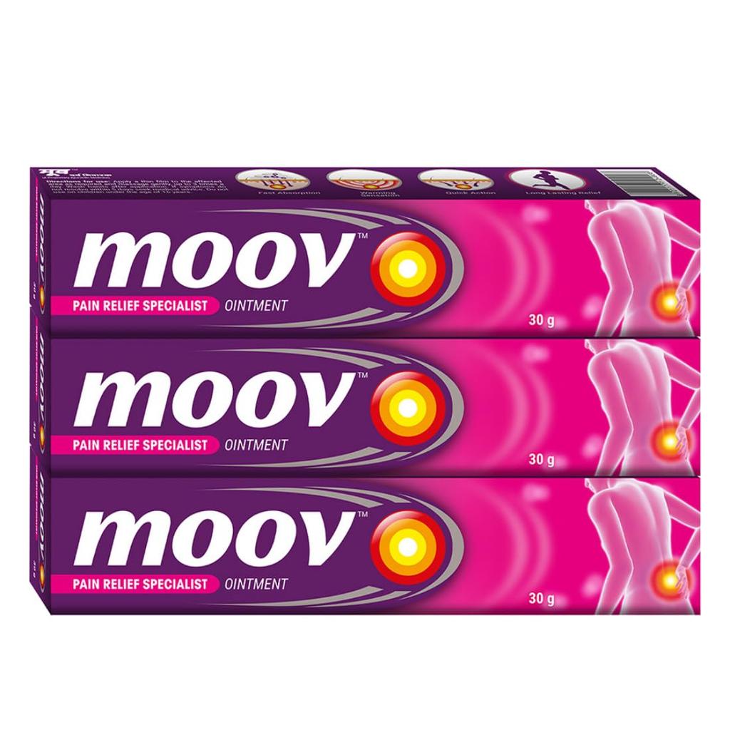 Moov Pain Relief Cream 30G Tube Pack of 3 for Back Pain, Muscle Pain, Joint Pain, Knee Pain, Quick Absorption