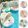 Multifunktionaler Schwimmring Baby-Pool-Schwimmhilfe mit Verdeck, aufblasbarer Sicherheits-Tragbarer Sitz & Griff im Vintage-Streifen-Design, Sonnenschutz Schwimmen für Kleinkinder