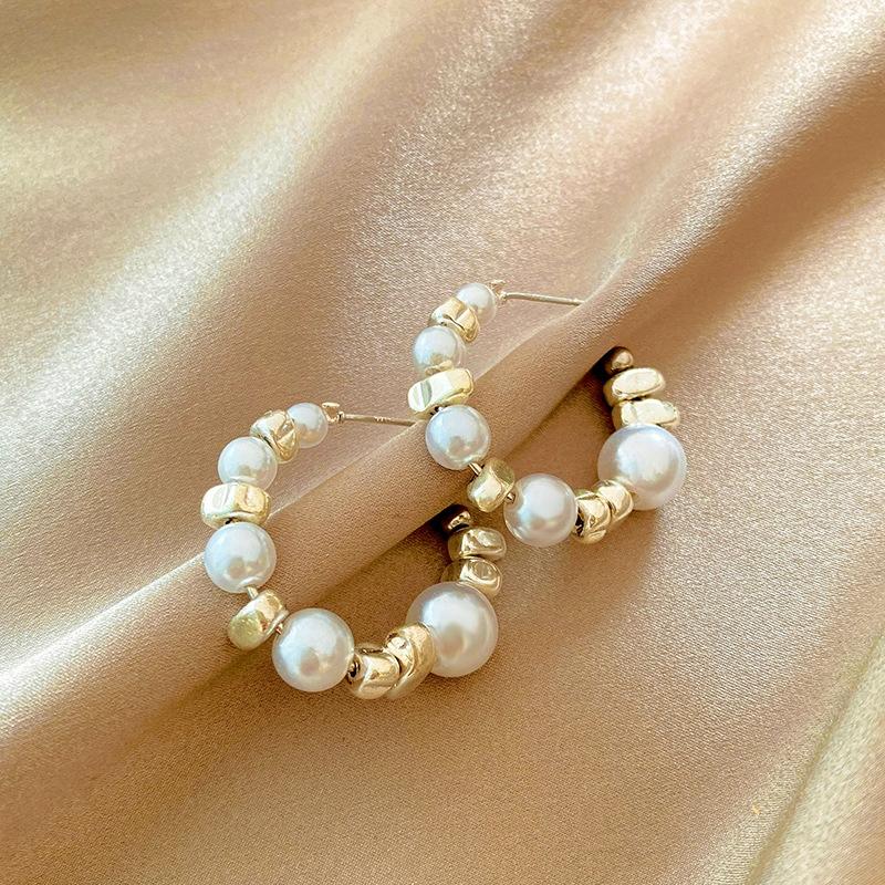 

Trendy New Pearl C-shaped Women s Drop Earrings Irregular Imitation Pearl Beads Unusual Earrings for Female Bohemian Zircon