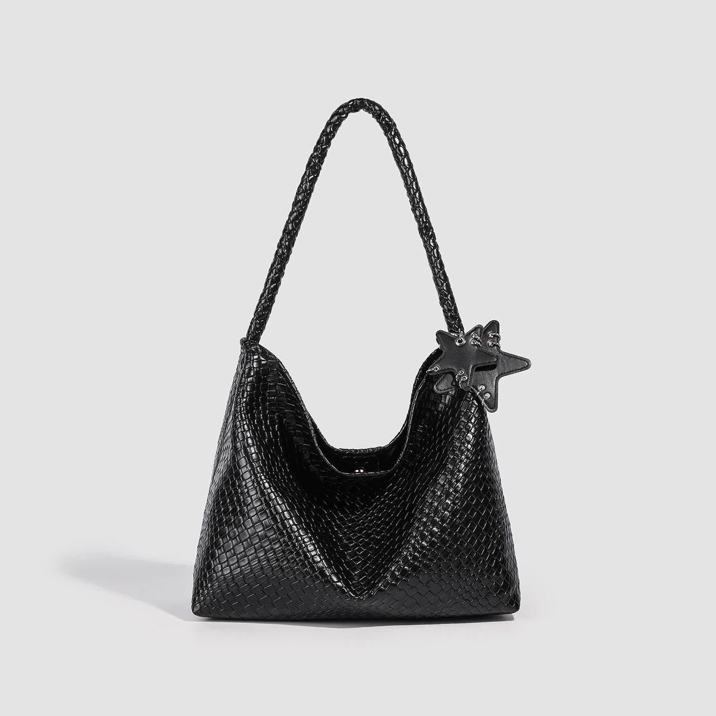 

Bag women s bag new summer fashion texture shoulder bag retro versatile underarm bag large capacity чёрный