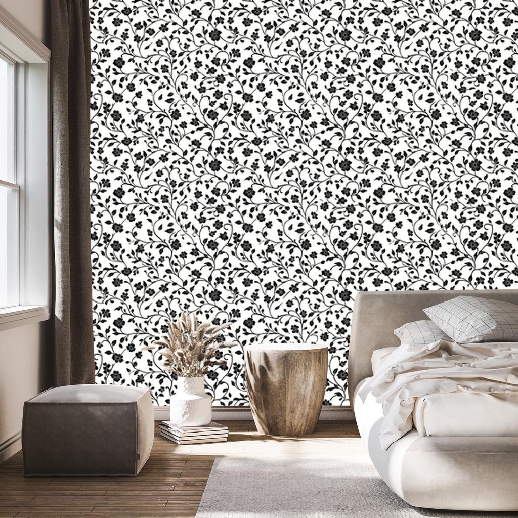 Wallpaper Black and white flowers light gray, gray and white 50x1000